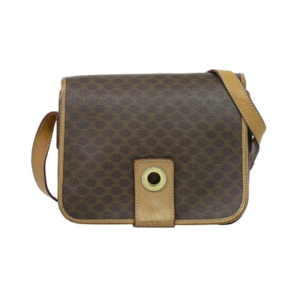 Celine Vintage Macadam Canvas and Leather, Brown, Canvas, Shoulder Bag