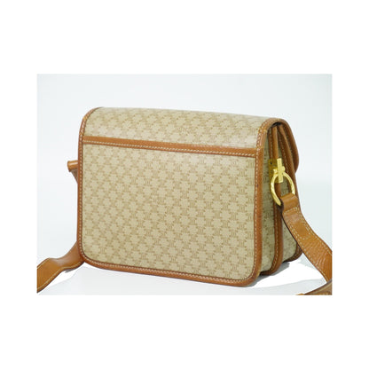Celine Vintage Macadam Canvas and Leather, Beige, Canvas, Shoulder Bag