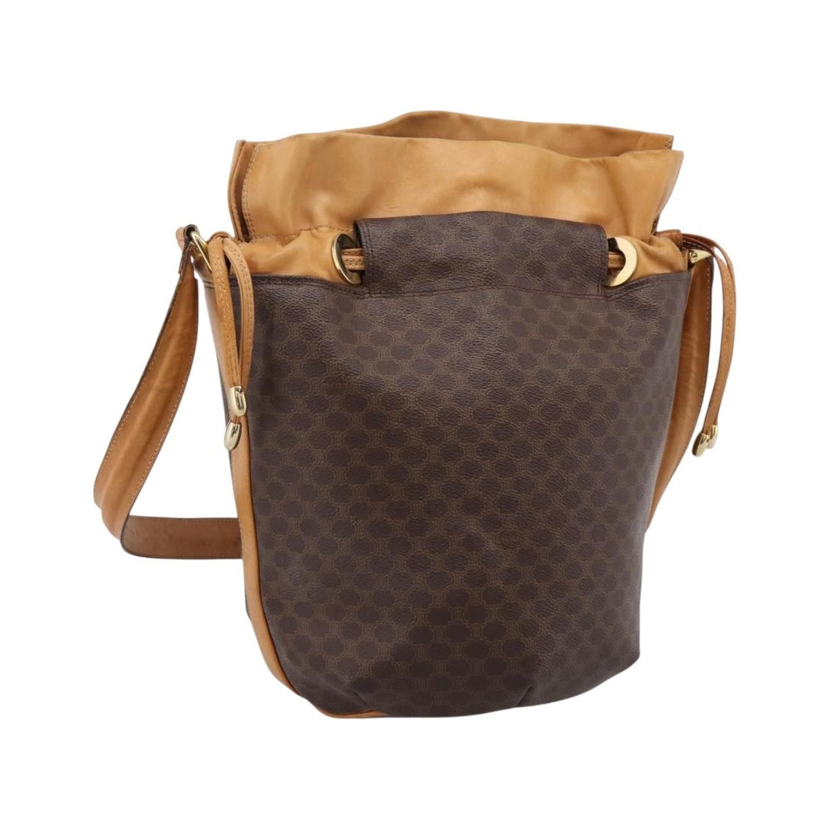 Celine Vintage Macadam Canvas and Leather, Brown, Canvas, Shoulder Bag