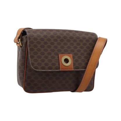 Celine Vintage Macadam Circle Logo Canvas and Leather, Brown, Canvas, Shoulder Bag