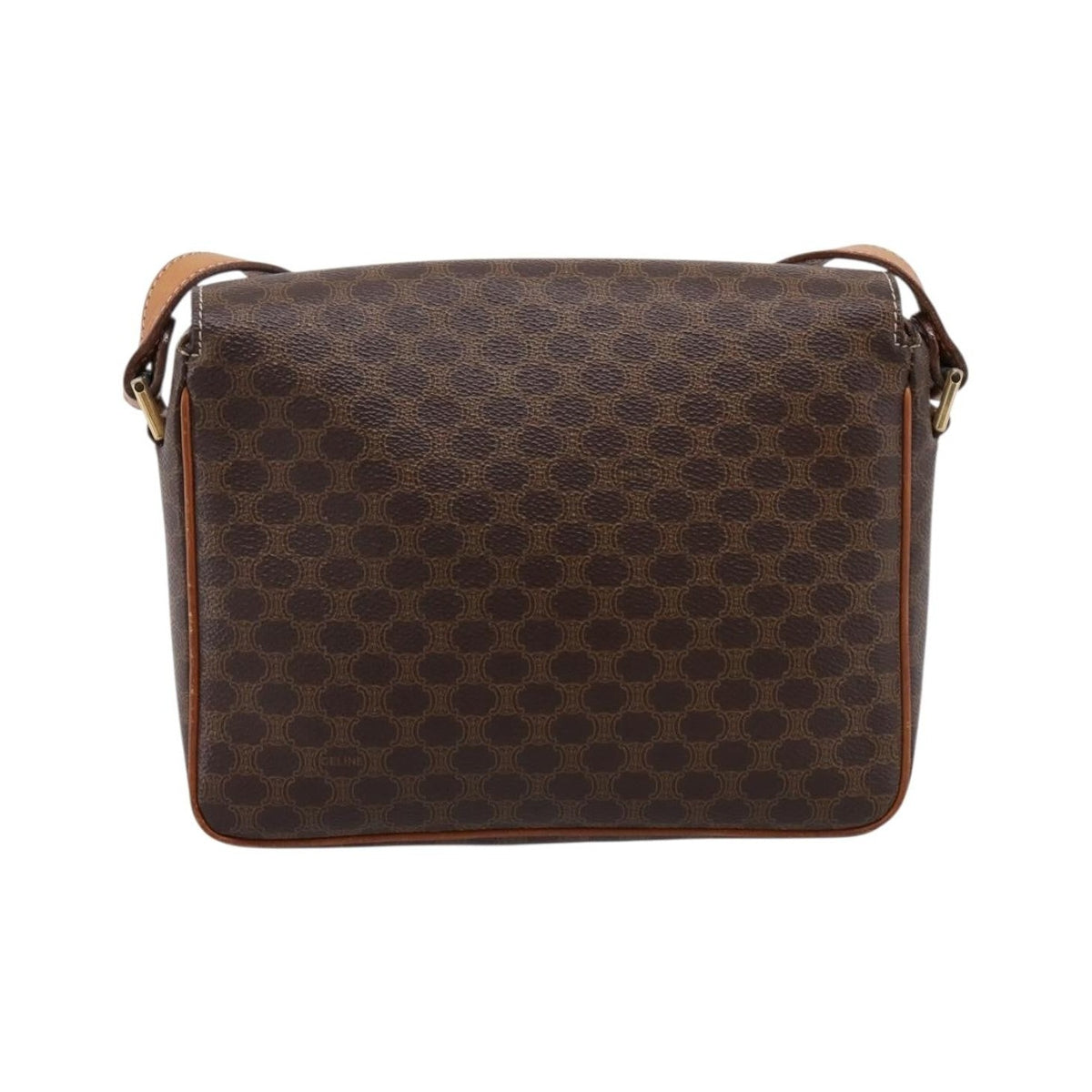Celine Vintage Macadam Circle Logo Canvas and Leather, Brown, Canvas, Shoulder Bag