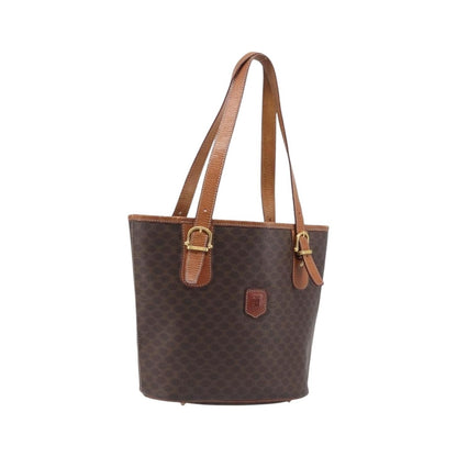 Celine Vintage Macadam Shopper Coated Canvas, Brown, Canvas, Tote Bag