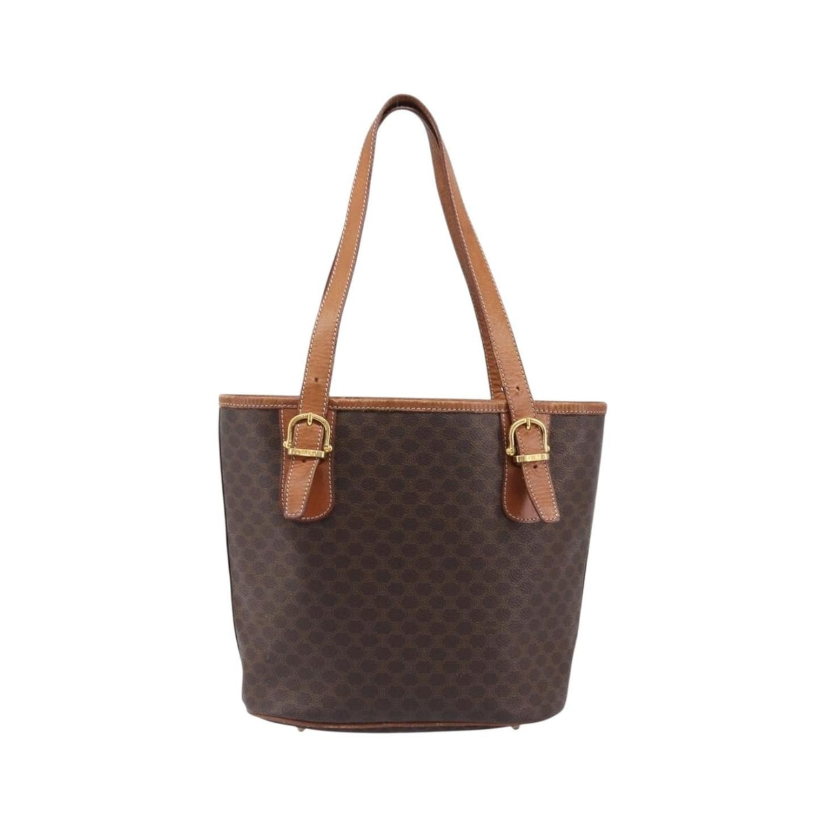 Celine Vintage Macadam Shopper Coated Canvas, Brown, Canvas, Tote Bag