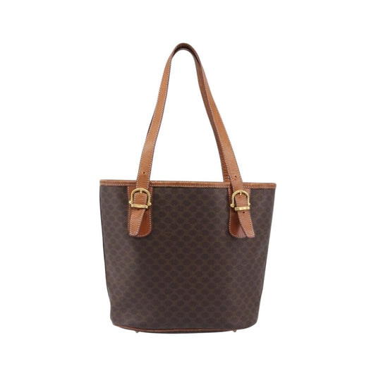 Celine Vintage Macadam Shopper Coated Canvas, Brown, Canvas, Tote Bag