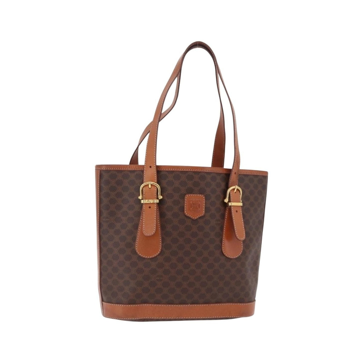 Celine Vintage Macadam Shopper Coated Canvas, Brown, Canvas, Tote Bag