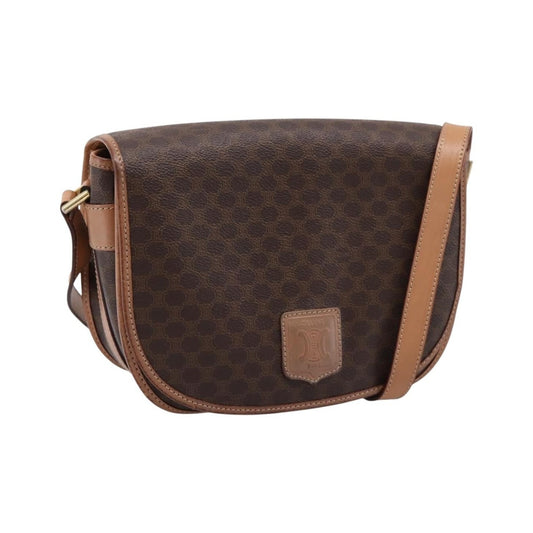 Celine Vintage Saddle Flap Macadam Coated Canvas, Brown, Canvas, Shoulder Bag