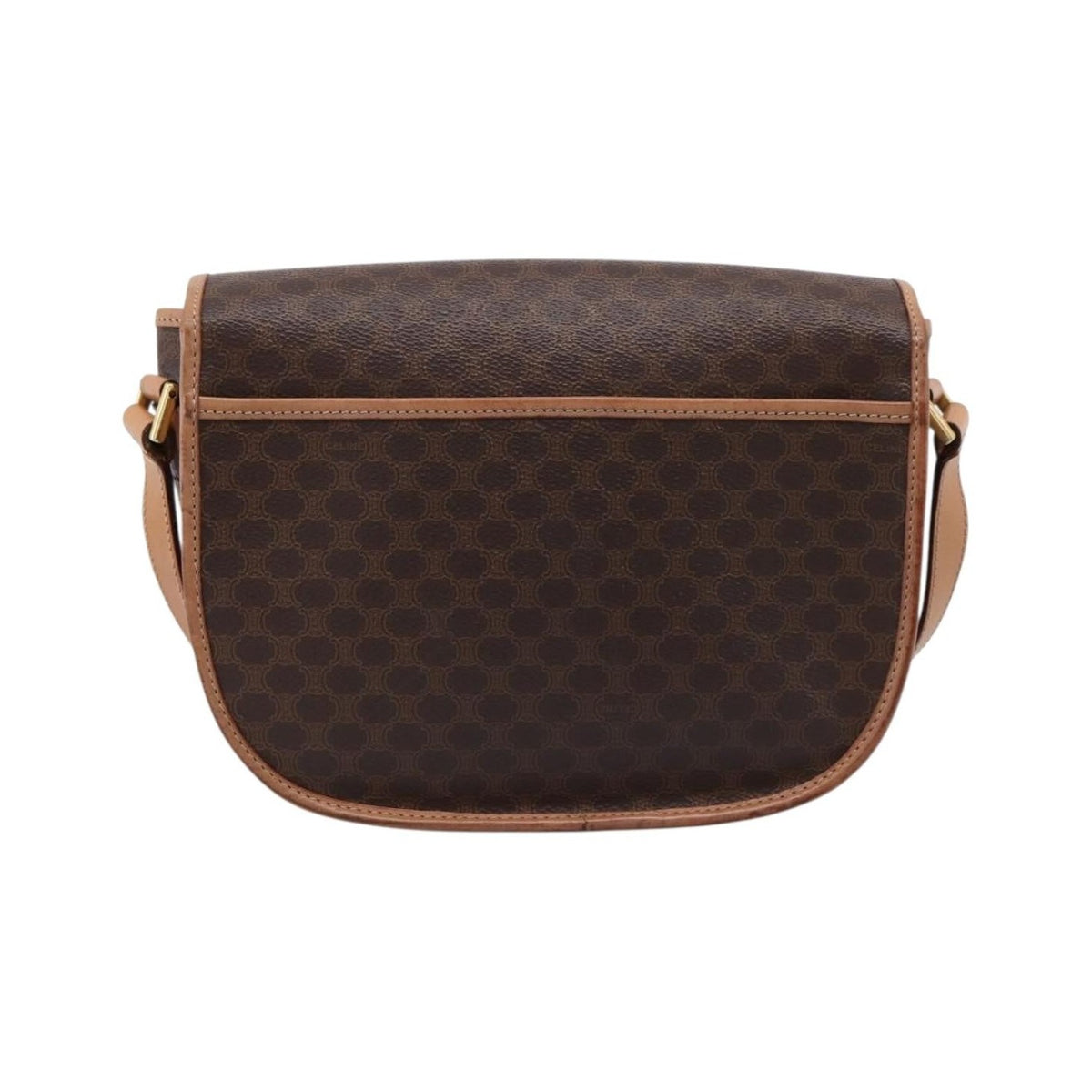Celine Vintage Saddle Flap Macadam Coated Canvas, Brown, Canvas, Shoulder Bag