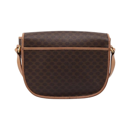 Celine Vintage Saddle Flap Macadam Coated Canvas, Brown, Canvas, Shoulder Bag