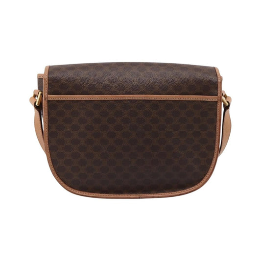 Celine Vintage Saddle Flap Macadam Coated Canvas, Brown, Canvas, Shoulder Bag