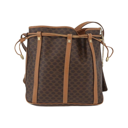 Celine Vintage Shoulder Bag Macadam Canvas & Leather, Brown, Canvas, Shoulder Bag