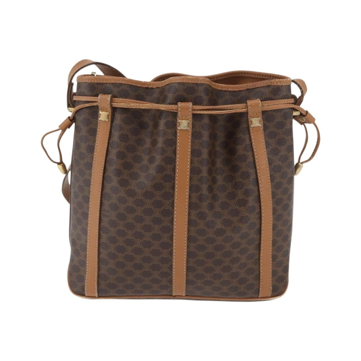 Celine Vintage Shoulder Bag Macadam Canvas & Leather, Brown, Canvas, Shoulder Bag
