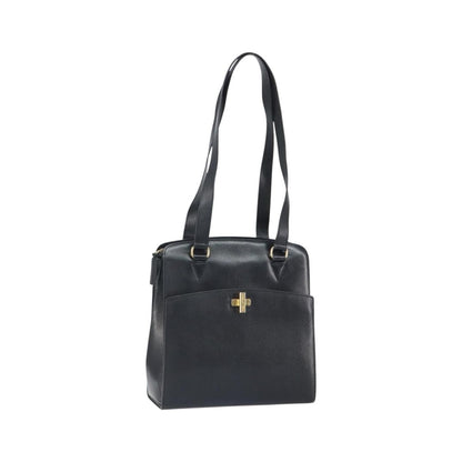 Celine Vintage turn lock shoulder Leather, Black, Leather, Handbag