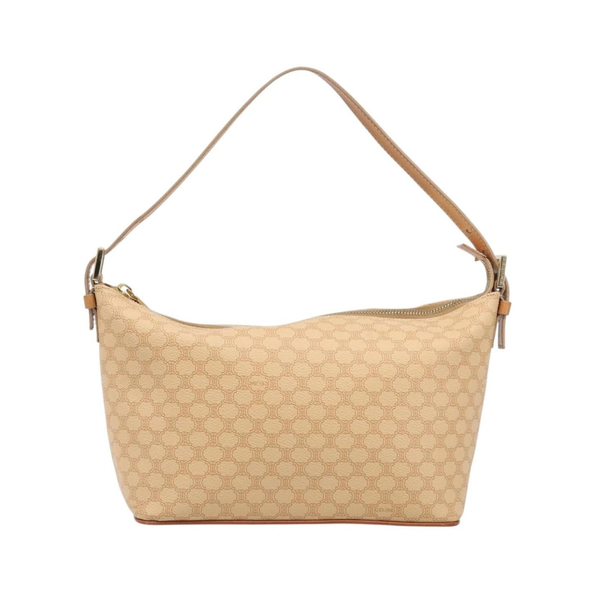 Celine Vintage Zip Hobo Macadam Canvas, Beige, Canvas, Shoulder Bag