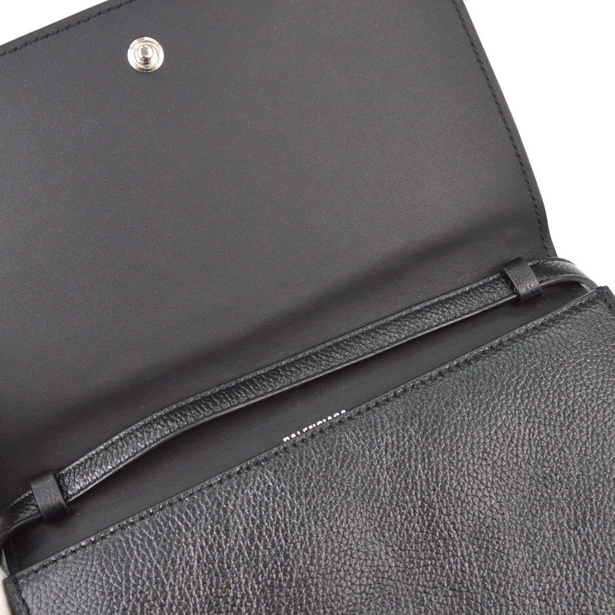 Balenciaga Logo Wallet with Strap Embossed Leather, Black, Leather, Crossbody Bag