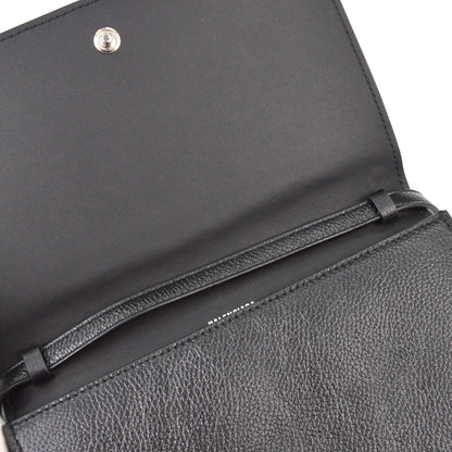 Balenciaga Logo Wallet with Strap Embossed Leather, Black, Leather, Crossbody Bag
