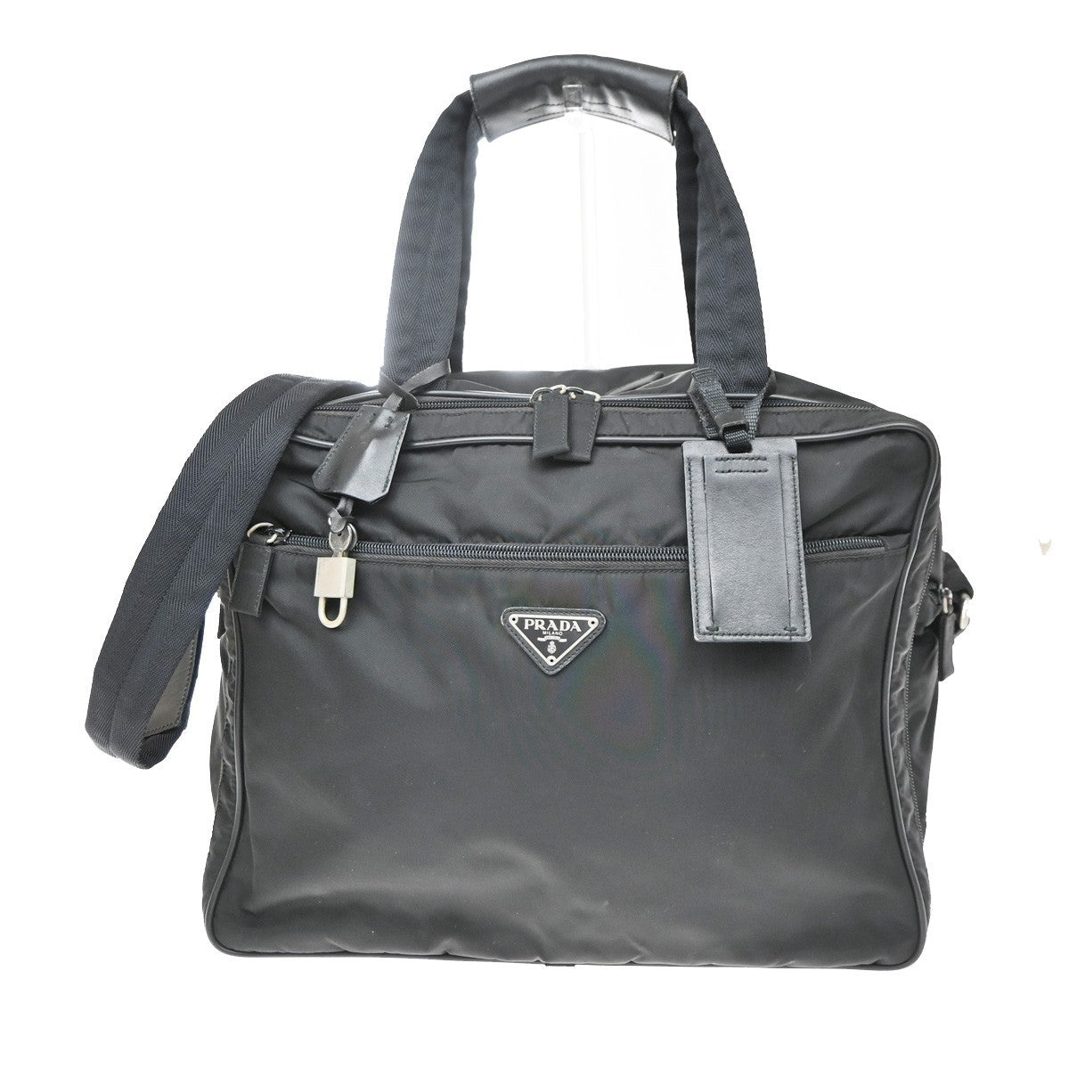 Prada Expandable Front Zip Boston Tessuto, Black, Nylon, Handbag
