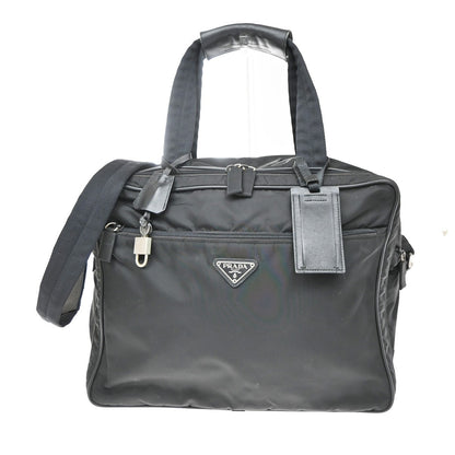 Prada Expandable Front Zip Boston Tessuto, Black, Nylon, Handbag