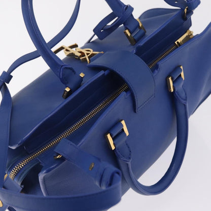 Saint Laurent Monogram Cabas Leather, Blue, Leather, Tote Bag