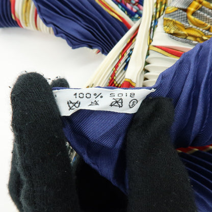Hermes Carré 90 Pleated Silk, Navy, Silk, Scarf