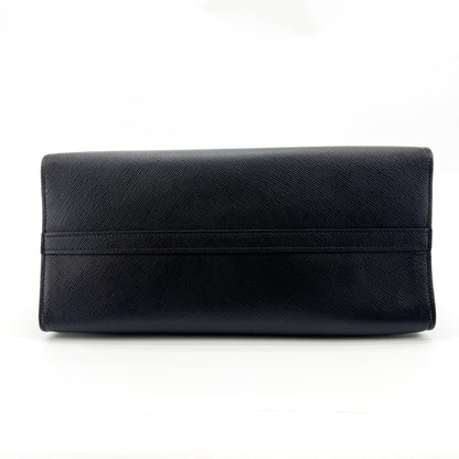 Prada Monochrome Saffiano with City Calf, Black, Leather, Tote Bag