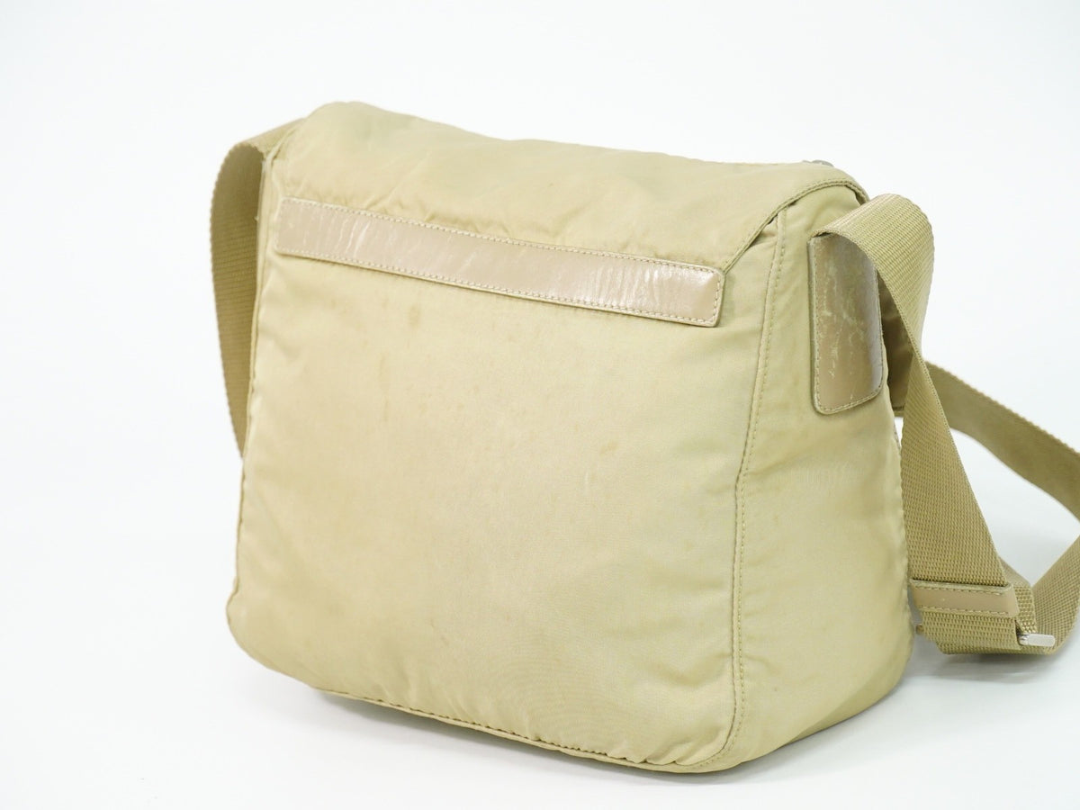 Prada Buckle Messenger Tessuto, Beige, Nylon, Shoulder Bag