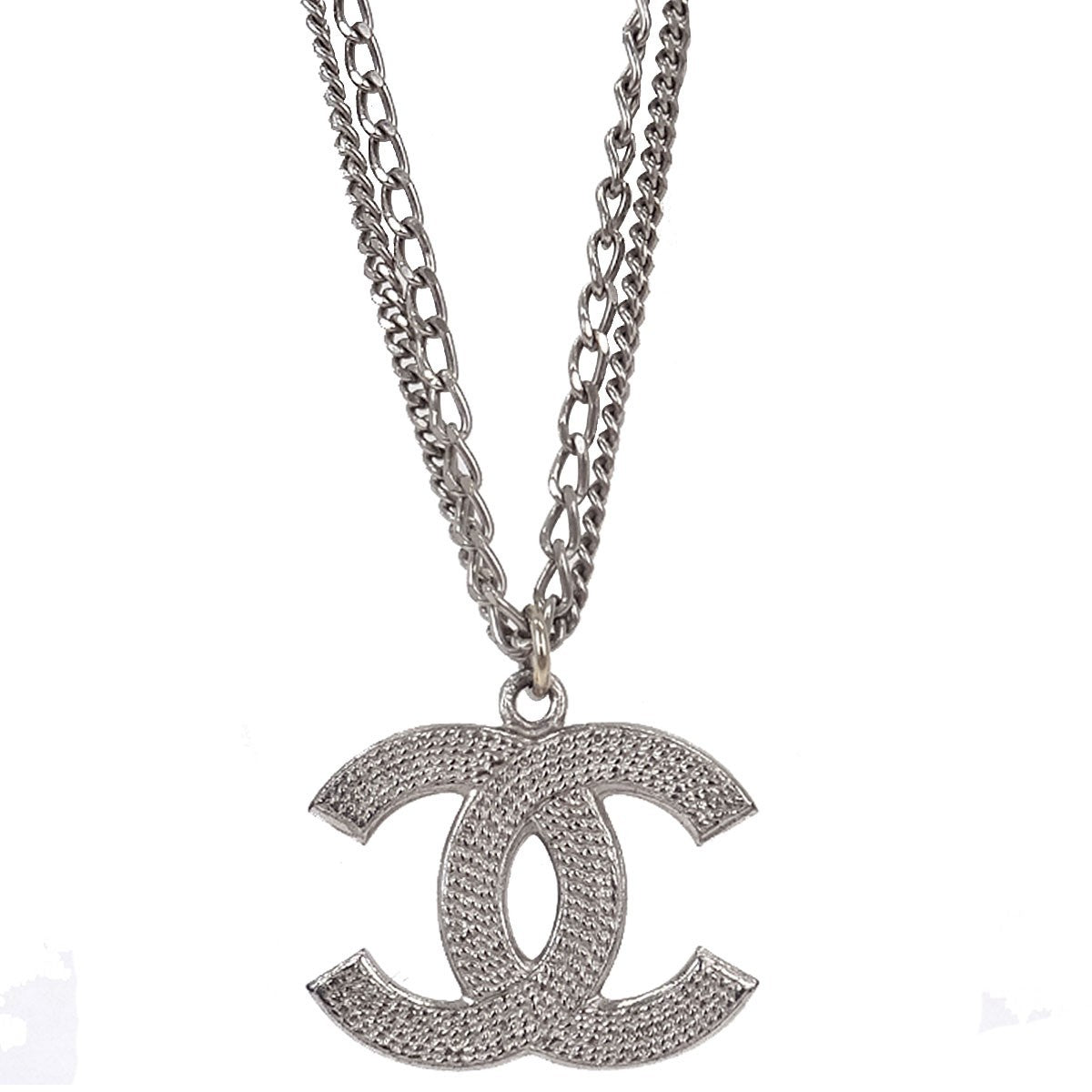 Chanel Quilted CC Pendant Chain Metal, Silver, Silver Plated, Necklace