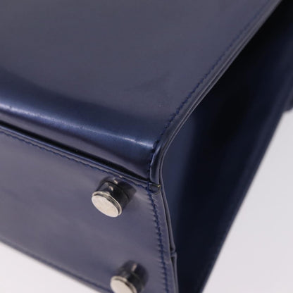 Salvatore Ferragamo Gancini Envelope Top Handle Leather, Navy, Patent Leather, Handbag