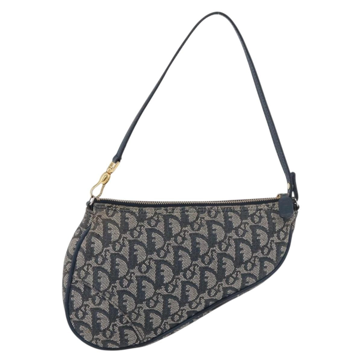 Christian Dior Vintage Saddle Bag Canvas, Navy, Canvas, Clutch