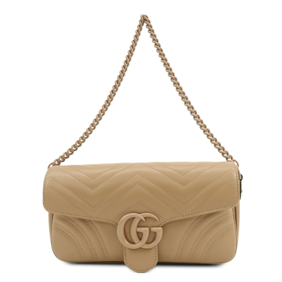 Gucci GG Marmont Monochrome Chain Matelasse Leather, Beige, Leather, Crossbody Bag