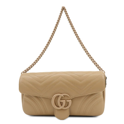 Gucci GG Marmont Monochrome Chain Matelasse Leather, Beige, Leather, Crossbody Bag