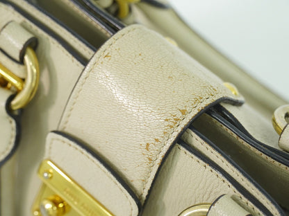 Miu Miu Madras Convertible Lock Leather, Beige, Leather, Tote Bag