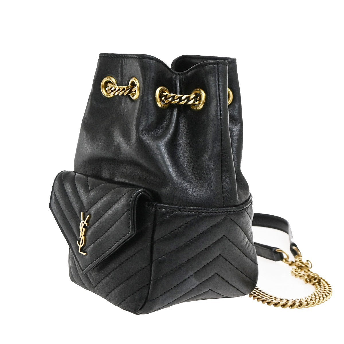 Saint Laurent Joe Bucket Matelasse Chevron Leather, Black, Leather, Handbag