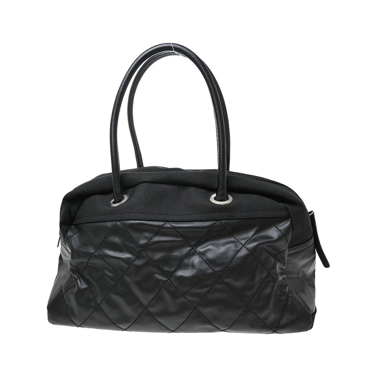 Chanel Biarritz Duffle Quilted Canvas, Black, Canvas, Tote Bag