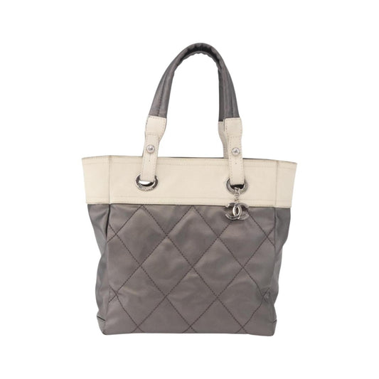 Chanel Biarritz Quilted Canvas, Gray, Canvas, Tote Bag