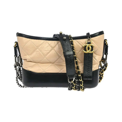 Chanel Bicolor Gabrielle Hobo Quilted Aged Calfskin, Beige, Leather, Shoulder Bag