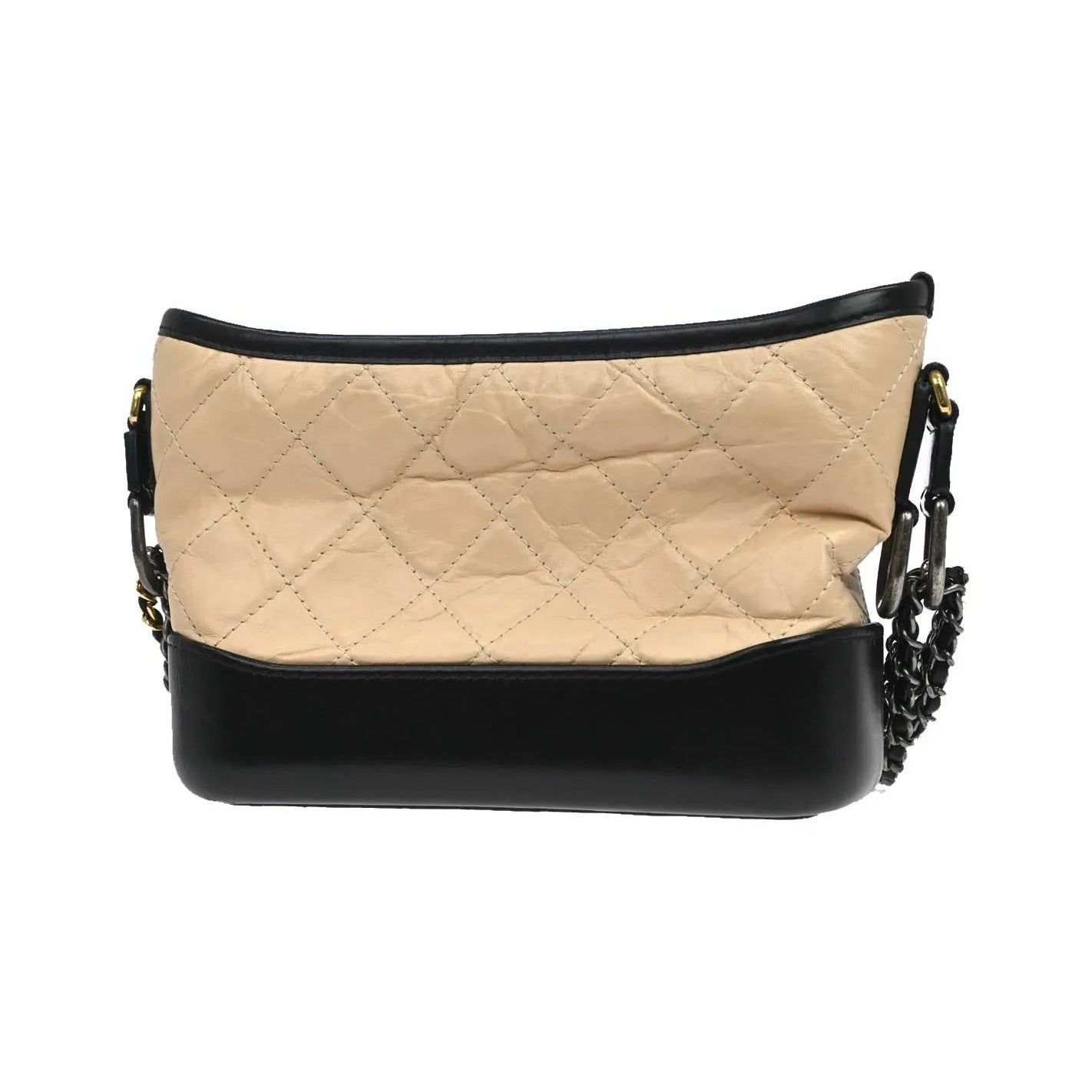 Chanel Bicolor Gabrielle Hobo Quilted Aged Calfskin, Beige, Leather, Shoulder Bag