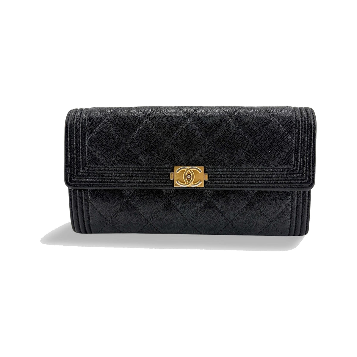 Chanel Boy Flap Quilted Caviar, Black, Leather, Wallet