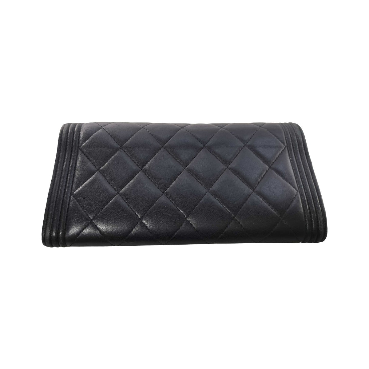 Chanel Boy Flap Quilted Lambskin, Black, Leather, Wallet