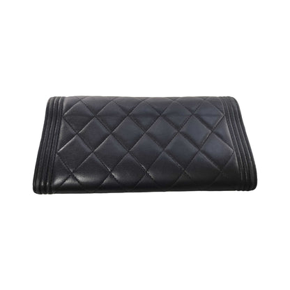 Chanel Boy Flap Quilted Lambskin, Black, Leather, Wallet