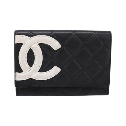 Chanel Cambon Flap Card Case Quilted Lambskin, Black, Leather, Card Holder