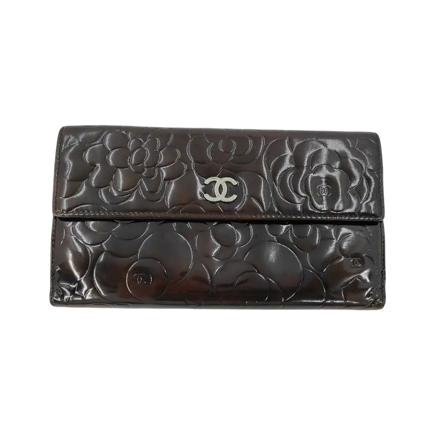 Chanel Camellia Flap Organizer Camellia Lambskin, Brown, Leather, Wallet