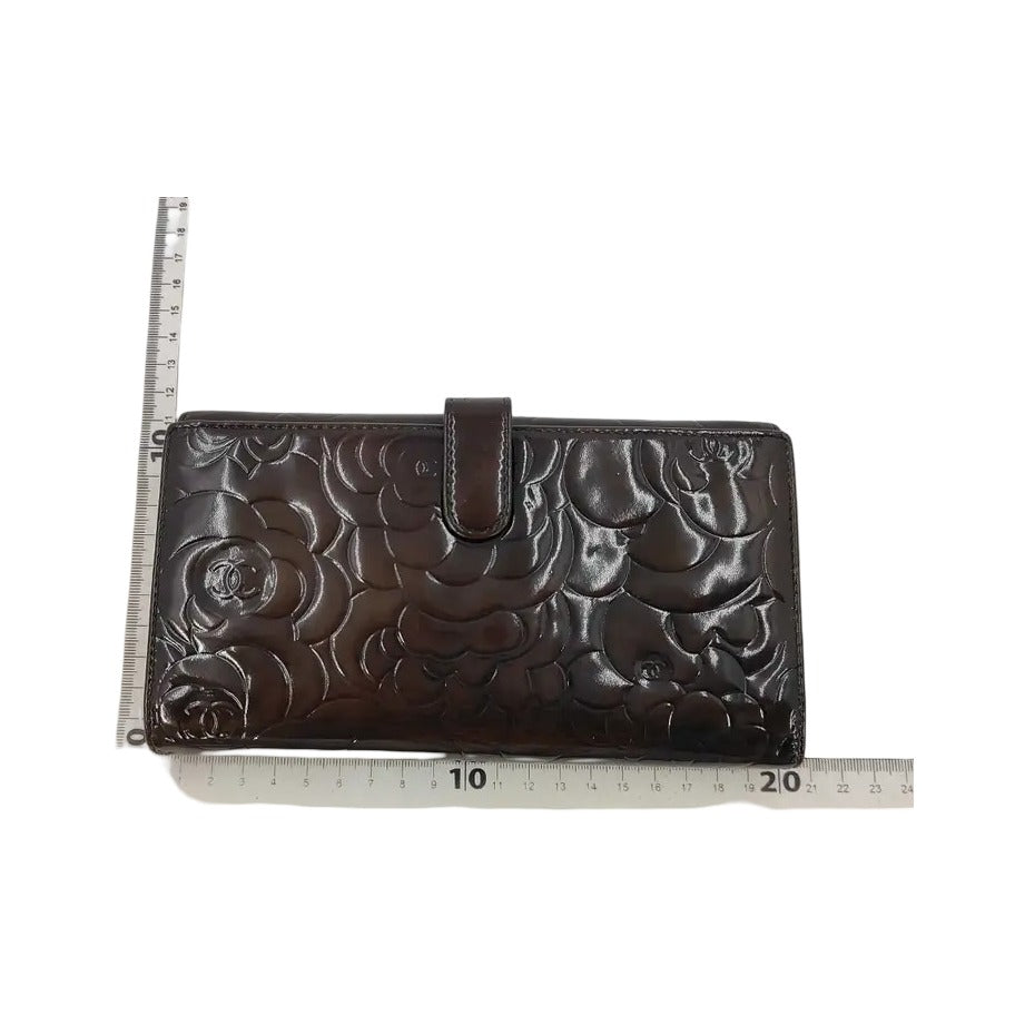Chanel Camellia Flap Organizer Camellia Lambskin, Brown, Leather, Wallet