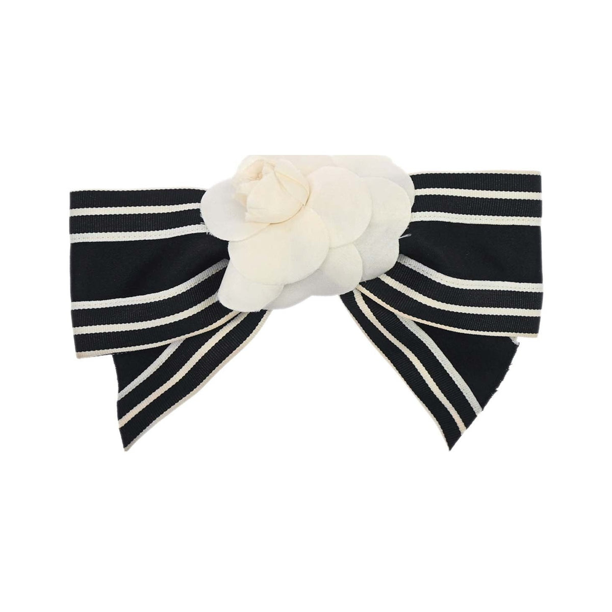 Chanel Camellia Hair Barrette Satin, Black, Satin, Head Accessory
