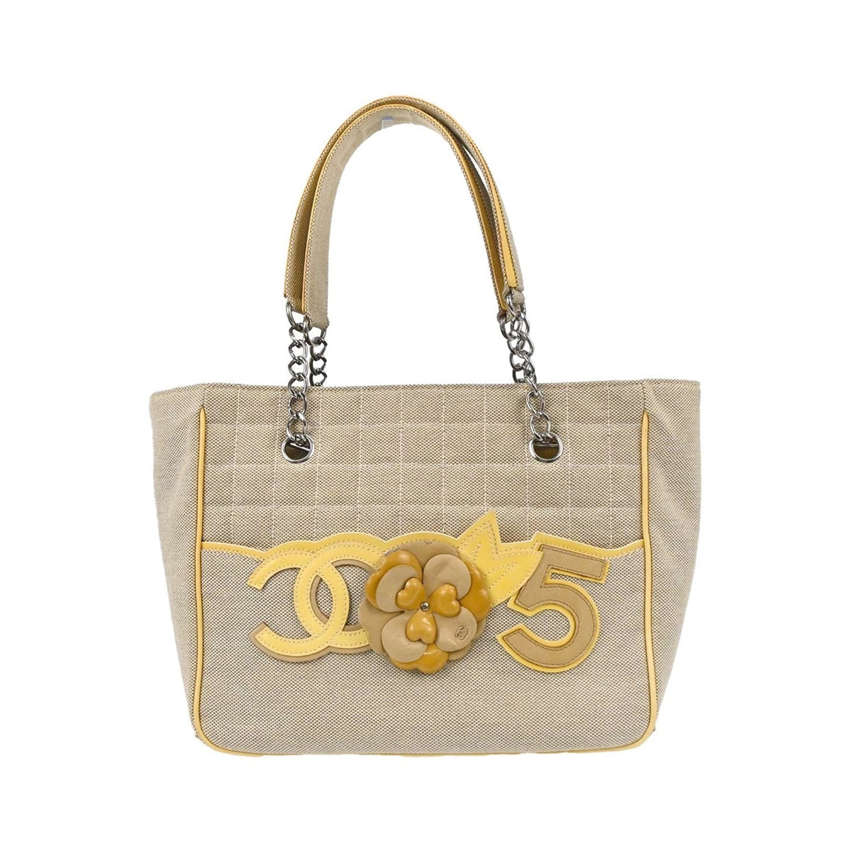 Chanel Camellia No.5 Chocolate Bar Canvas, Black, Canvas, Tote Bag