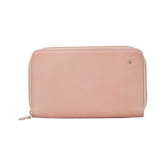 Chanel Camellia Zip Around Organizer Leather, Pink, Leather, Wallet