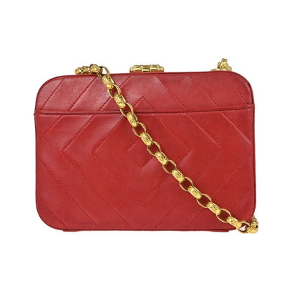 Chanel Camera Chevron Lambskin, Red, Leather, Handbag