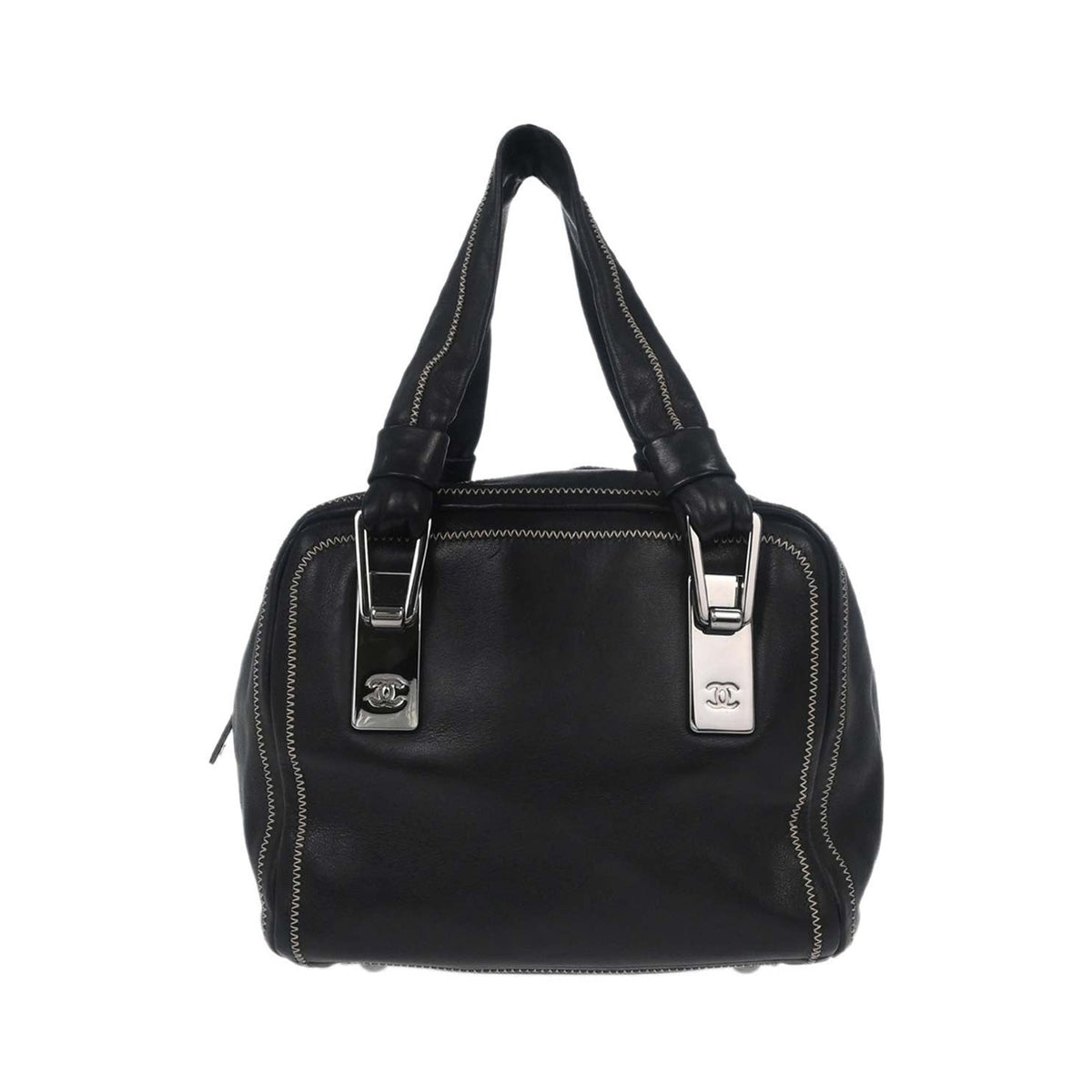 Chanel CC Bowler Leather, Black, Leather, Handbag