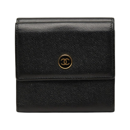 Chanel CC Button Bi-Fold Leather, Black, Leather, Wallet