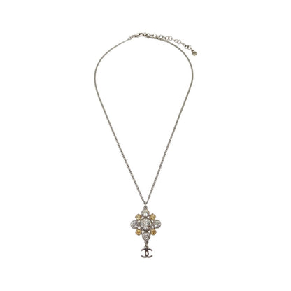 Chanel CC Cluster Drop Pendant Metal with Crystals, Silver, Silver Plated, Necklace