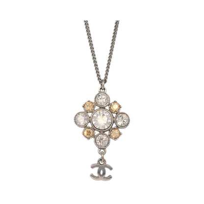 Chanel CC Cluster Drop Pendant Metal with Crystals, Silver, Silver Plated, Necklace